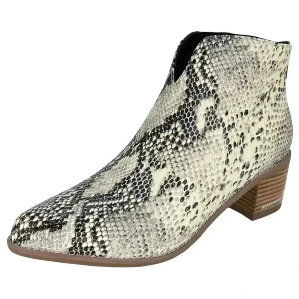 Aqua College Emily Leather Snake Print Waterproof Womens Booties Size 7M - Picture 2 of 14